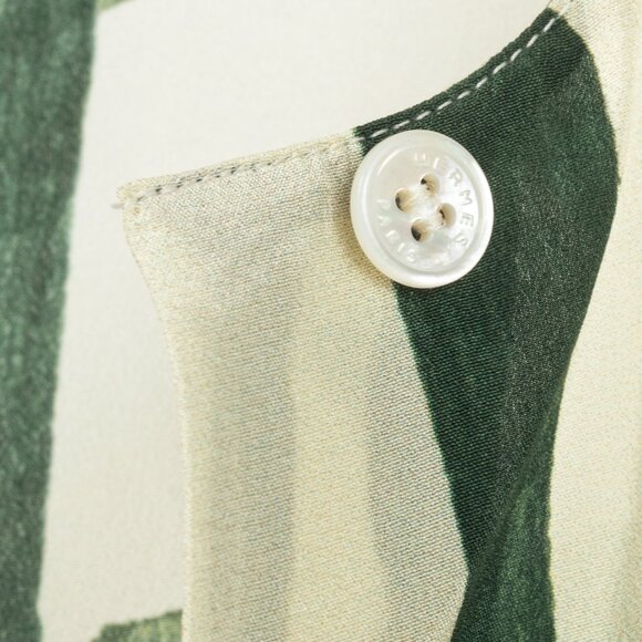 Hermes Cream & Green Silk Floral Buttoned Blouse - Picture 8 of 11